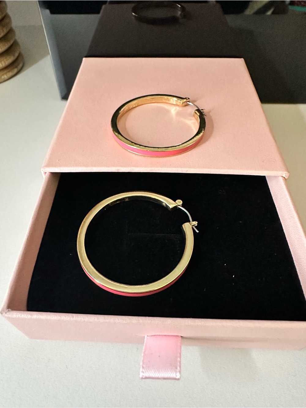 Gold and Pink Hoop Earrings - Women Jewelry